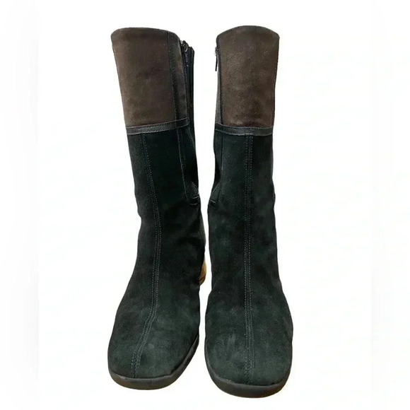 Aquatalia Black/Brown Green Suede ColourBlock Wedge Italian Boots Size 10 - Picture 5 of 9